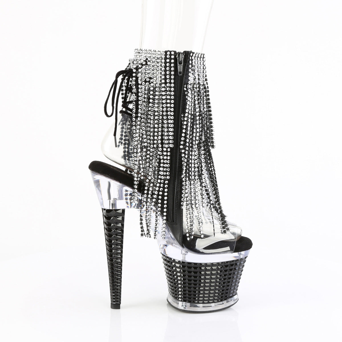 7" Heel, 3" Pf 4-Layer Fringe Ankle Boot, Side Zip Pleaser Pleaser SPECTATOR/1017RSF