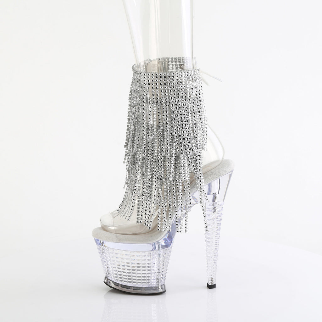 7" Heel, 3" Textured Pf Open Toe/Heel Lace-Up Fringe Ankle Pleaser Pleaser SPECTATOR/1017RSF