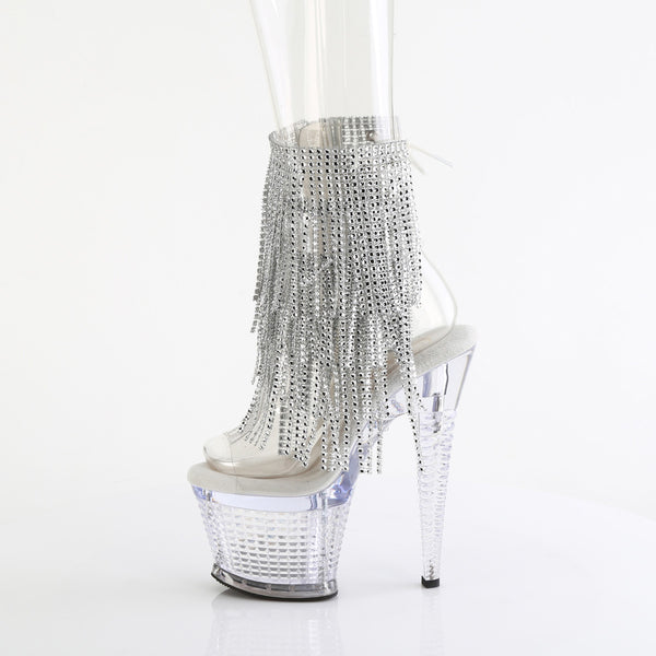 7" Heel, 3" Textured Pf Open Toe/Heel Lace-Up Fringe Ankle Pleaser Pleaser SPECTATOR/1017RSF