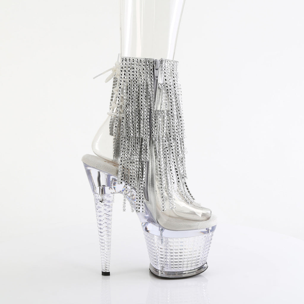 7" Heel, 3" Textured Pf Open Toe/Heel Lace-Up Fringe Ankle Pleaser Pleaser SPECTATOR/1017RSF
