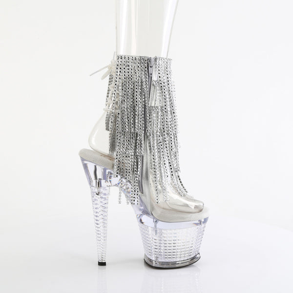 7" Heel, 3" Textured Pf Open Toe/Heel Lace-Up Fringe Ankle Pleaser Pleaser SPECTATOR/1017RSF
