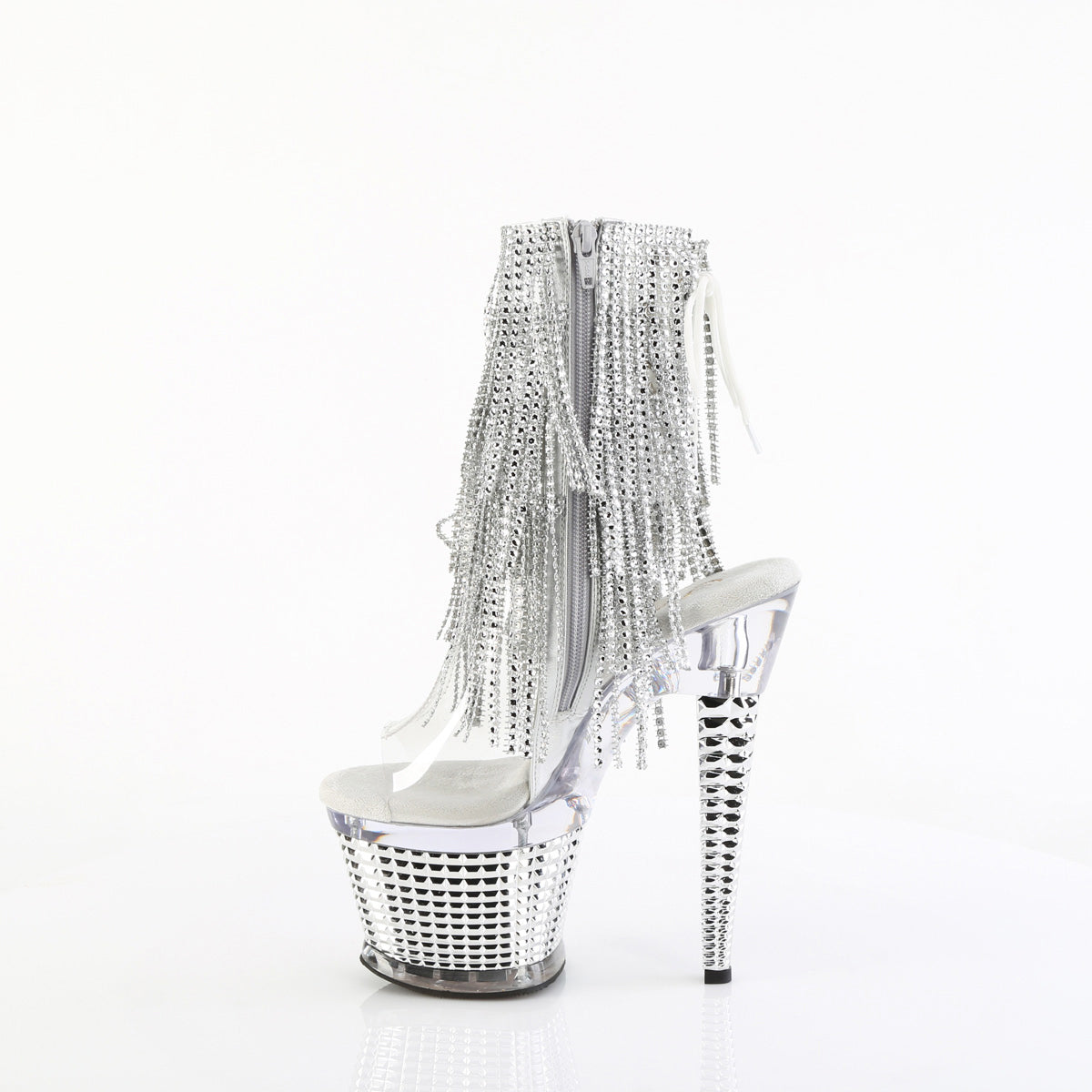 7" Heel, 3" Textured Pf Open Toe/Heel Lace-Up Fringe Ankle Pleaser Pleaser SPECTATOR/1017RSF