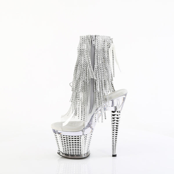 7" Heel, 3" Textured Pf Open Toe/Heel Lace-Up Fringe Ankle Pleaser Pleaser SPECTATOR/1017RSF
