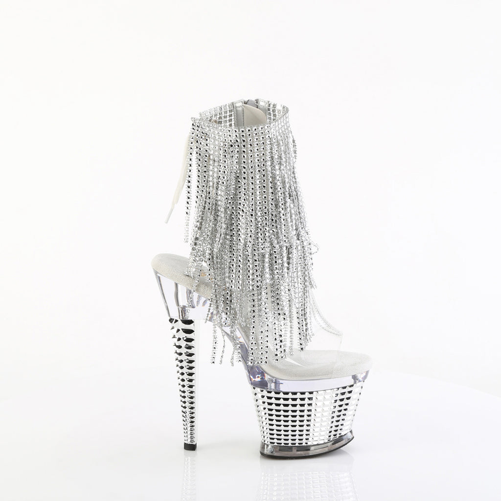 7" Heel, 3" Textured Pf Open Toe/Heel Lace-Up Fringe Ankle Pleaser Pleaser SPECTATOR/1017RSF