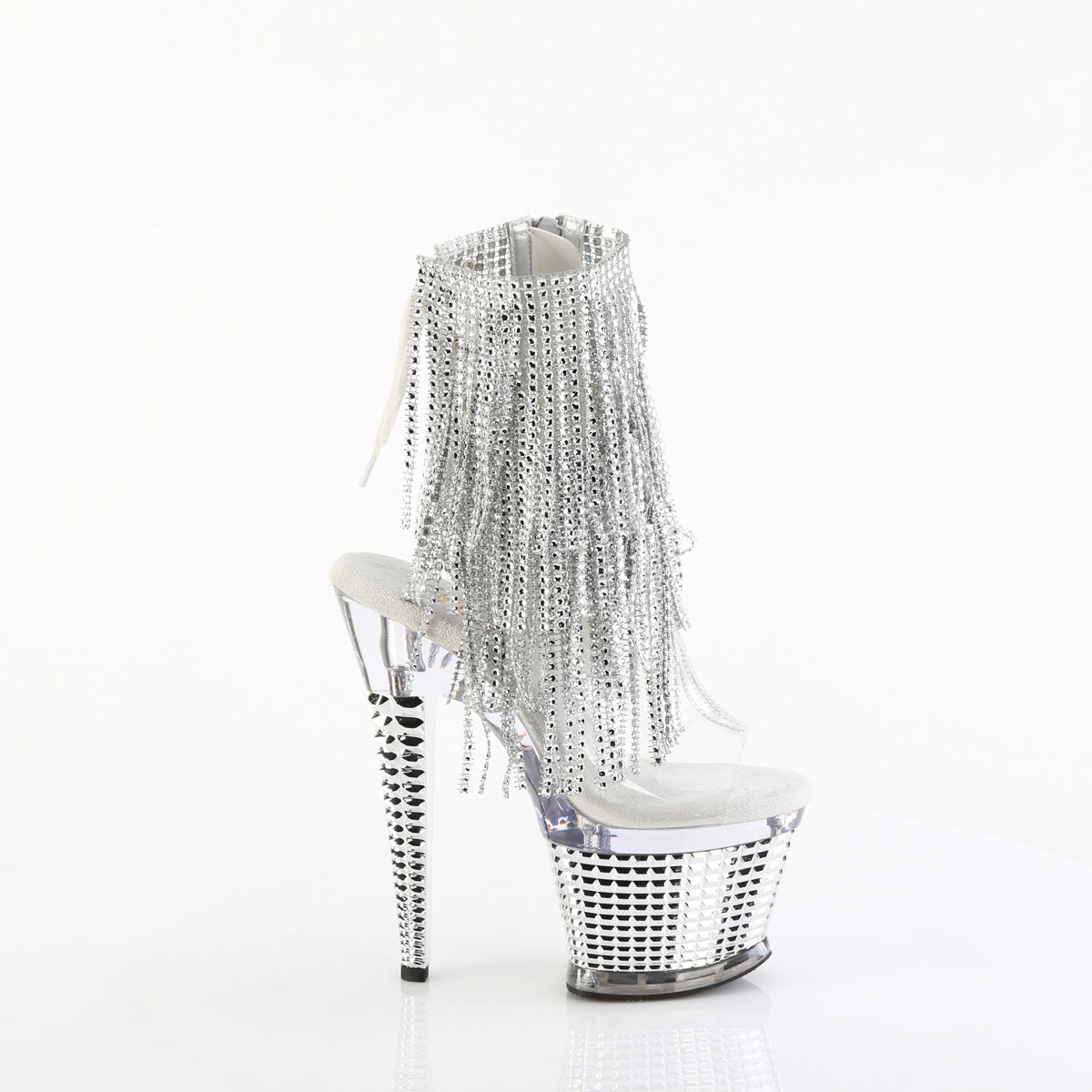 7" Heel, 3" Textured Pf Open Toe/Heel Lace-Up Fringe Ankle Pleaser Pleaser SPECTATOR/1017RSF