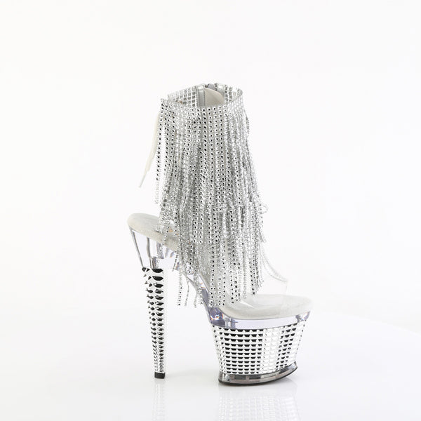 7" Heel, 3" Textured Pf Open Toe/Heel Lace-Up Fringe Ankle Pleaser Pleaser SPECTATOR/1017RSF