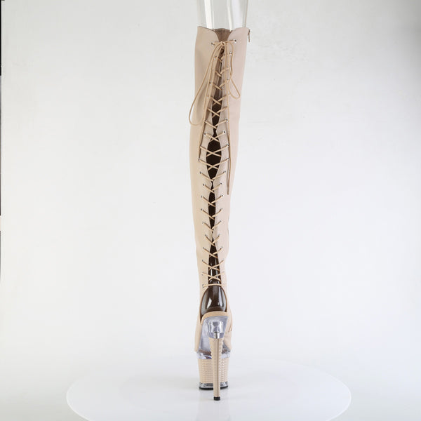 7" Heel, 3" Textured Pf Lace-Up Back Thigh Boot, Side Zip Pleaser Pleaser SPECTATOR/3030