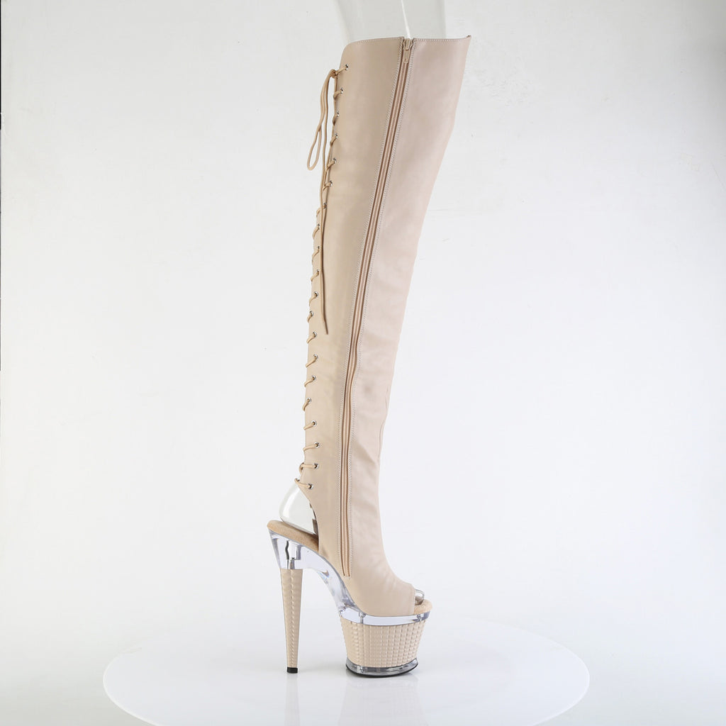 7" Heel, 3" Textured Pf Lace-Up Back Thigh Boot, Side Zip Pleaser Pleaser SPECTATOR/3030