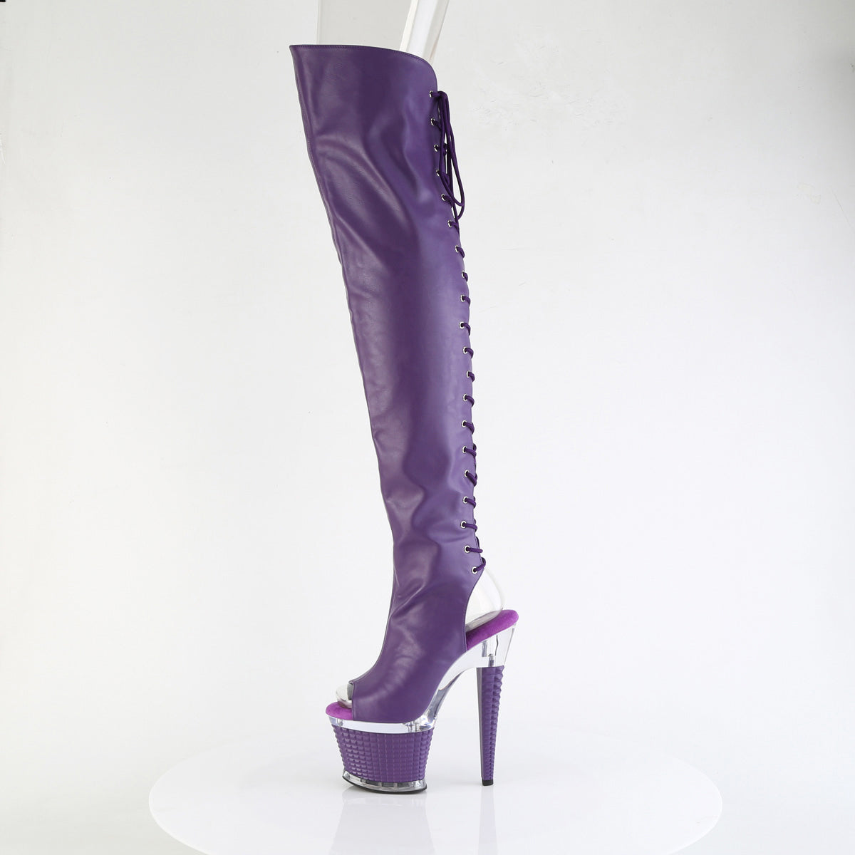 7" Heel, 3" Textured Pf Lace-Up Back Thigh Boot, Side Zip Pleaser Pleaser SPECTATOR/3030