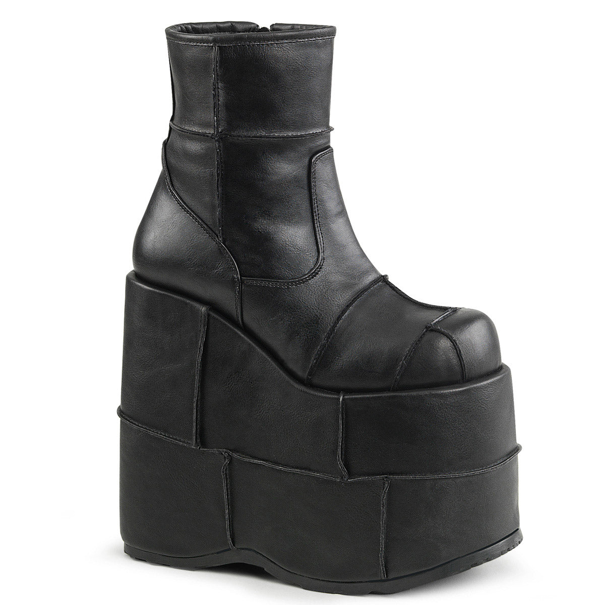 7" P/F Ankle Boot, Side Zip Blk Vegan Leather Pleaser Demonia STACK/201 Main image