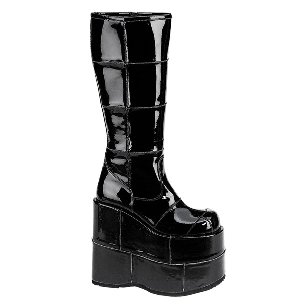 Sexy Goth Punk Patched Detail Mid Calf Extreme Platform Boots Shoes Pleaser Demonia STACK/301