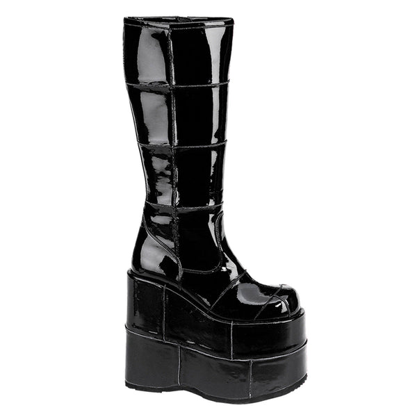 Sexy Goth Punk Patched Detail Mid Calf Extreme Platform Boots Shoes Pleaser Demonia STACK/301