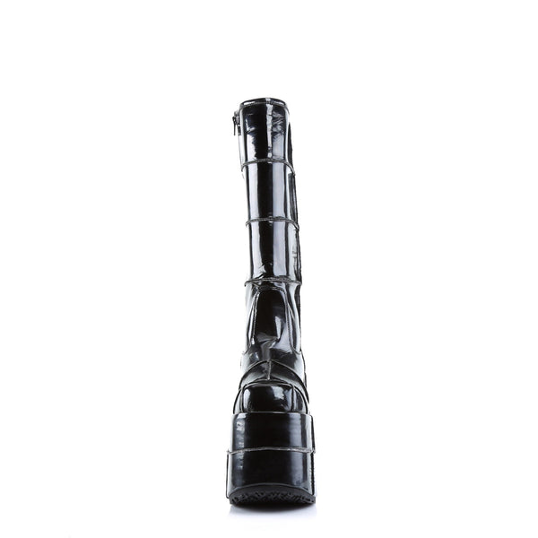 Sexy Goth Punk Patched Detail Mid Calf Extreme Platform Boots Shoes Pleaser Demonia STACK/301