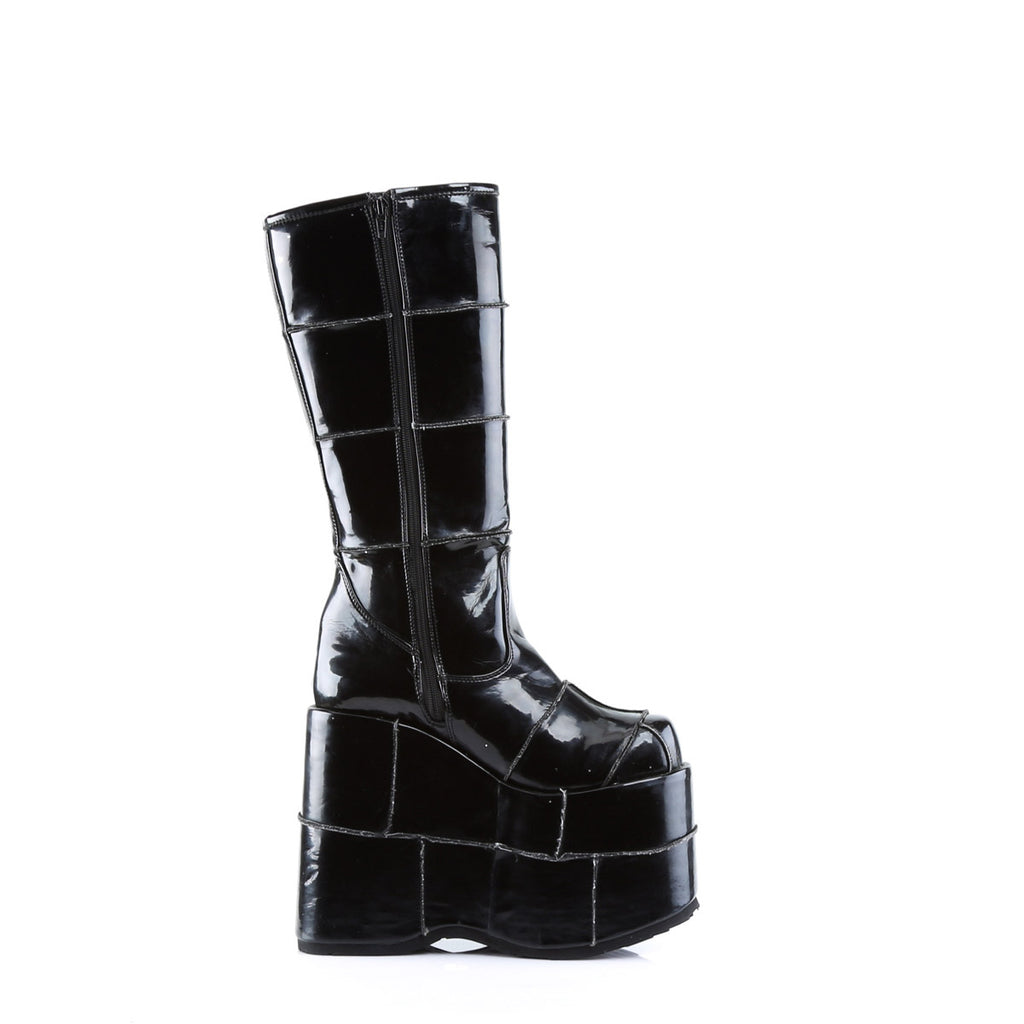 Sexy Goth Punk Patched Detail Mid Calf Extreme Platform Boots Shoes Pleaser Demonia STACK/301