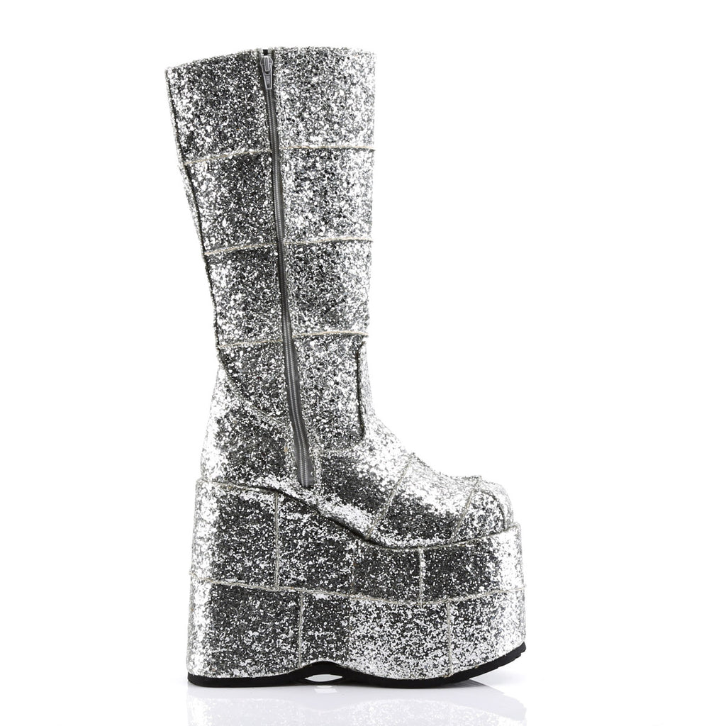 Sexy Goth Punk Patched Glitter Mid Calf Extreme Platform Boots Shoes Pleaser Demonia STACK/301G
