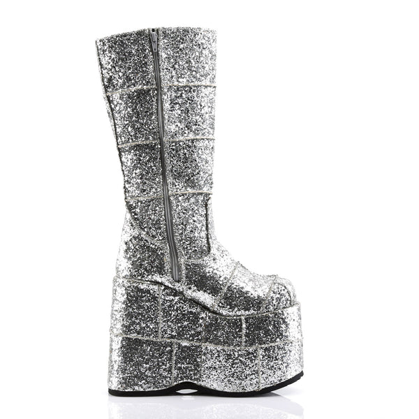Sexy Goth Punk Patched Glitter Mid Calf Extreme Platform Boots Shoes Pleaser Demonia STACK/301G