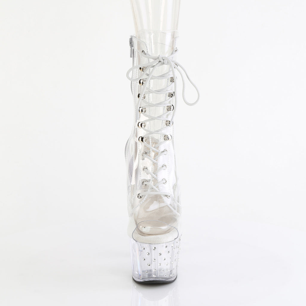 7" Heel, 2 3/4" Pf Lace Up Peep Toe Ankle Boot W/Rs Pleaser Pleaser STARDUST/1021C/7