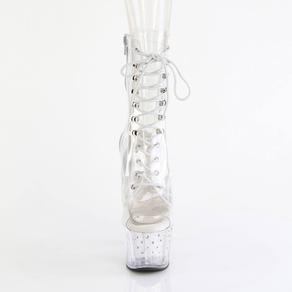 7" Heel, 2 3/4" Pf Lace Up Peep Toe Ankle Boot W/Rs Pleaser Pleaser STARDUST/1021C/7