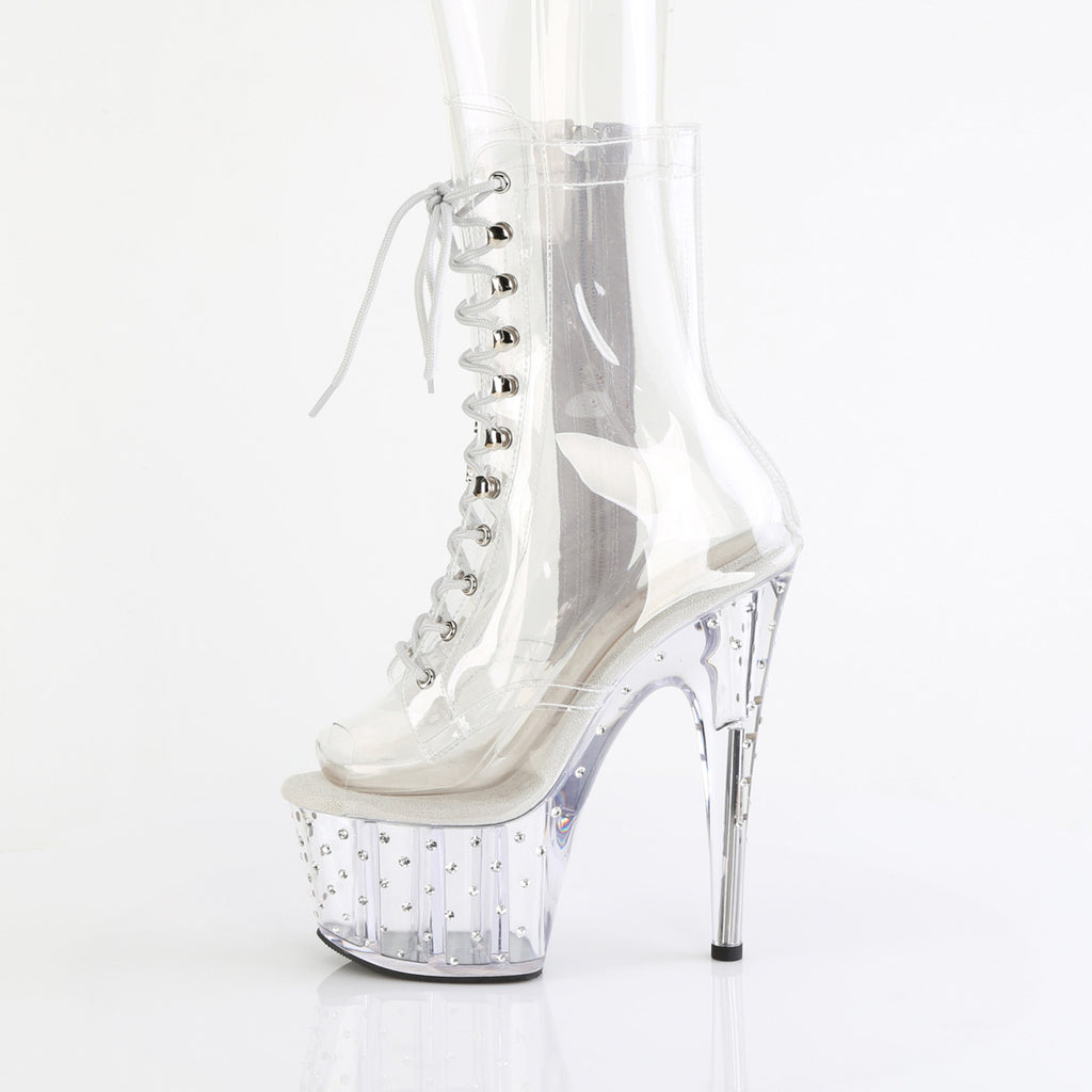 7" Heel, 2 3/4" Pf Lace Up Peep Toe Ankle Boot W/Rs Pleaser Pleaser STARDUST/1021C/7