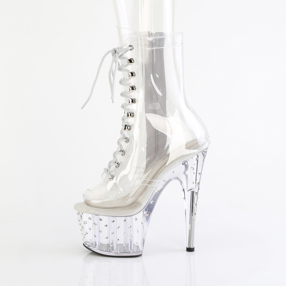 7" Heel, 2 3/4" Pf Lace Up Peep Toe Ankle Boot W/Rs Pleaser Pleaser STARDUST/1021C/7
