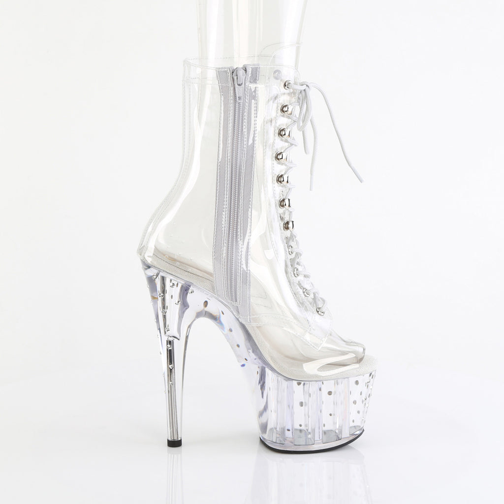 7" Heel, 2 3/4" Pf Lace Up Peep Toe Ankle Boot W/Rs Pleaser Pleaser STARDUST/1021C/7