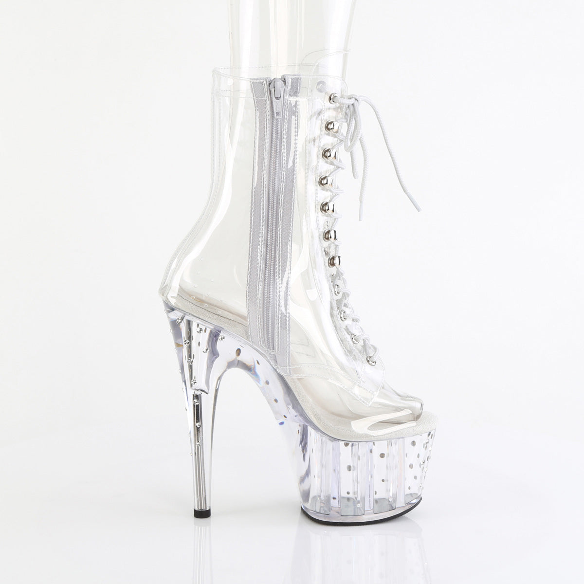 7" Heel, 2 3/4" Pf Lace Up Peep Toe Ankle Boot W/Rs Pleaser Pleaser STARDUST/1021C/7