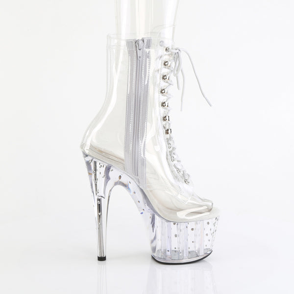 7" Heel, 2 3/4" Pf Lace Up Peep Toe Ankle Boot W/Rs Pleaser Pleaser STARDUST/1021C/7