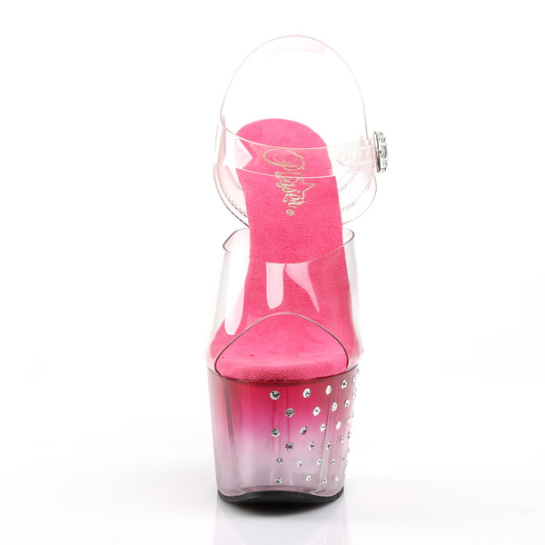 7" Heel, 2 3/4" PF Ankle Strap Sandal w/RS Studded Bottom Pleaser Pleaser STARDUST/708T