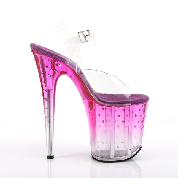 8" Heel, 4" PF Ankle Strap Sandal w/RS Studded Bottom Clr/Purple-Clr Pleaser  STARDUST/808T