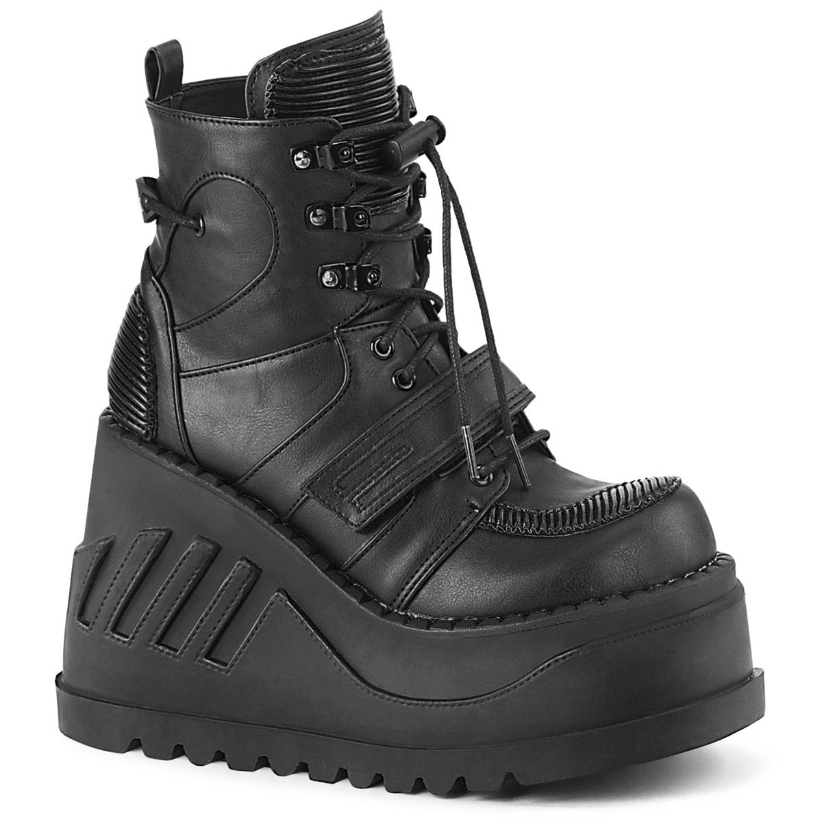 4" Wedge PF Lace-Up Ankle Boot w/ Hook, Loop Strap Pleaser Demonia STOMP/13 Main image
