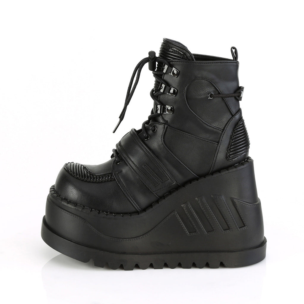 4" Wedge PF Lace-Up Ankle Boot w/ Hook, Loop Strap Pleaser Demonia STOMP/13