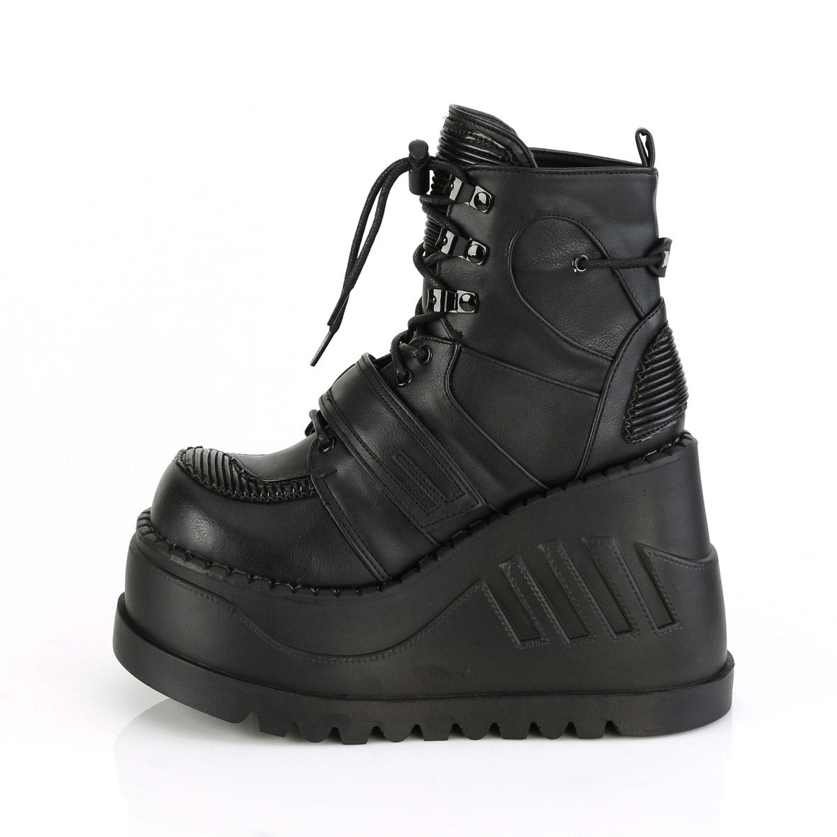 4" Wedge PF Lace-Up Ankle Boot w/ Hook, Loop Strap Pleaser Demonia STOMP/13