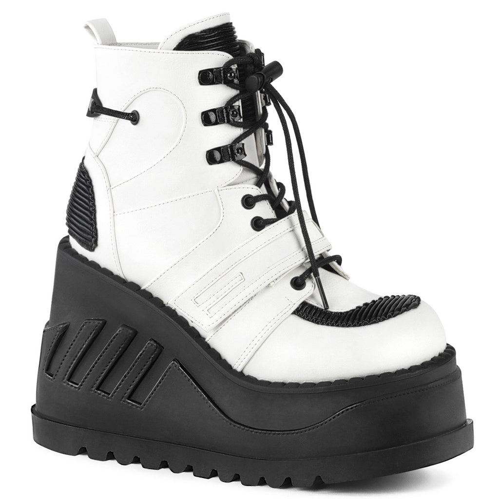 4" Wedge PF Lace-Up Ankle Boot w/ Hook, Loop Strap Pleaser Demonia STOMP/13
