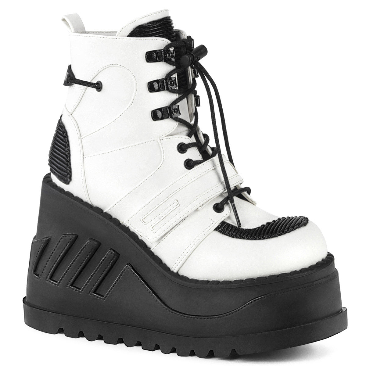 4" Wedge PF Lace-Up Ankle Boot w/ Hook, Loop Strap Pleaser Demonia STOMP/13