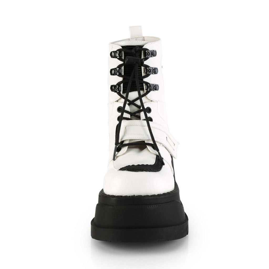 4" Wedge PF Lace-Up Ankle Boot w/ Hook, Loop Strap Pleaser Demonia STOMP/13