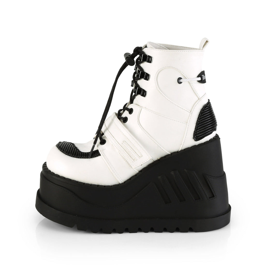 4" Wedge PF Lace-Up Ankle Boot w/ Hook, Loop Strap Pleaser Demonia STOMP/13