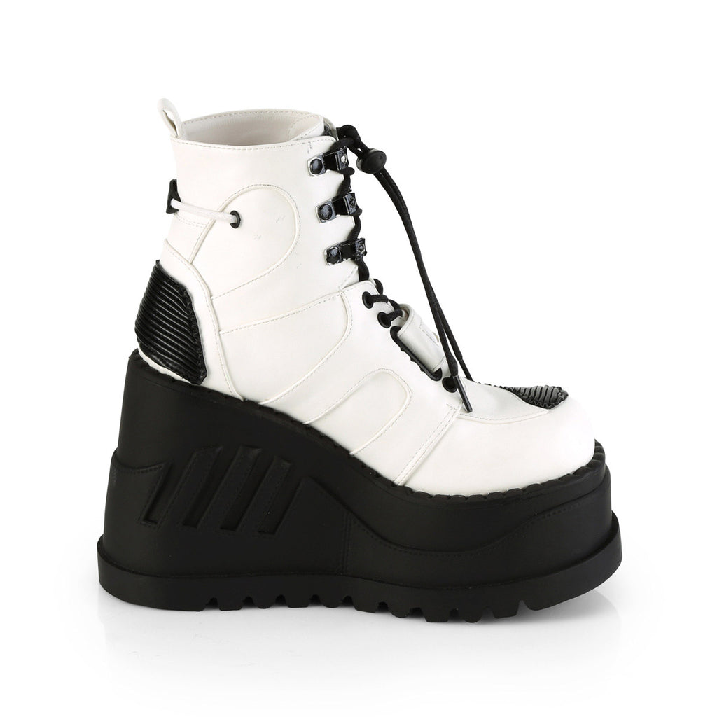 4" Wedge PF Lace-Up Ankle Boot w/ Hook, Loop Strap Pleaser Demonia STOMP/13