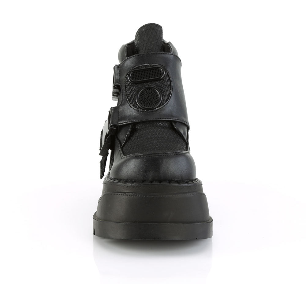 Demonia Stomp-15 4.75" Wedge Platform Vegan Leather Bootie with Buckle Detail Secondary image