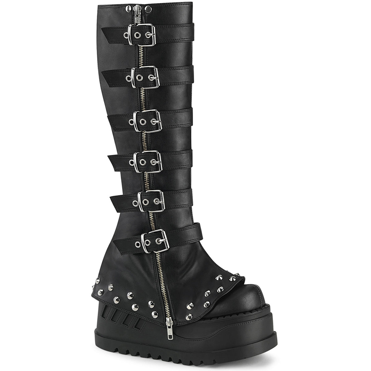 4 3/4" Wedge Pf Str Knee High Boot, Inside Zip Pleaser Demonia STOMP/223 Main image