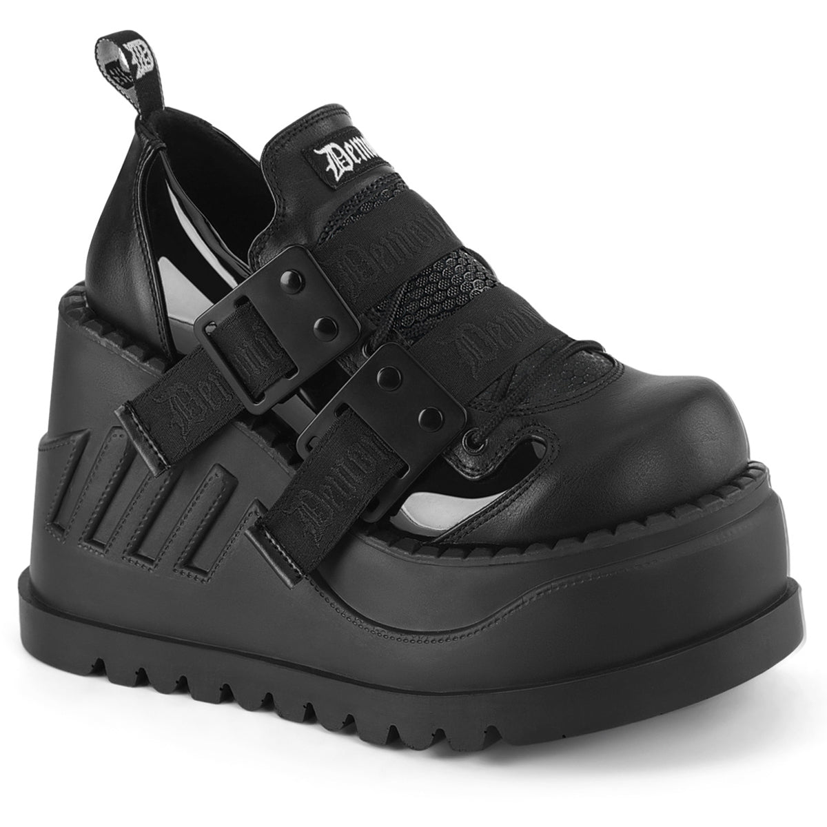 4 3/4" Wedge Pf Lace-Up Shoe W/ Hook-N-Loop Straps Pleaser Demonia STOMP/28 Main image