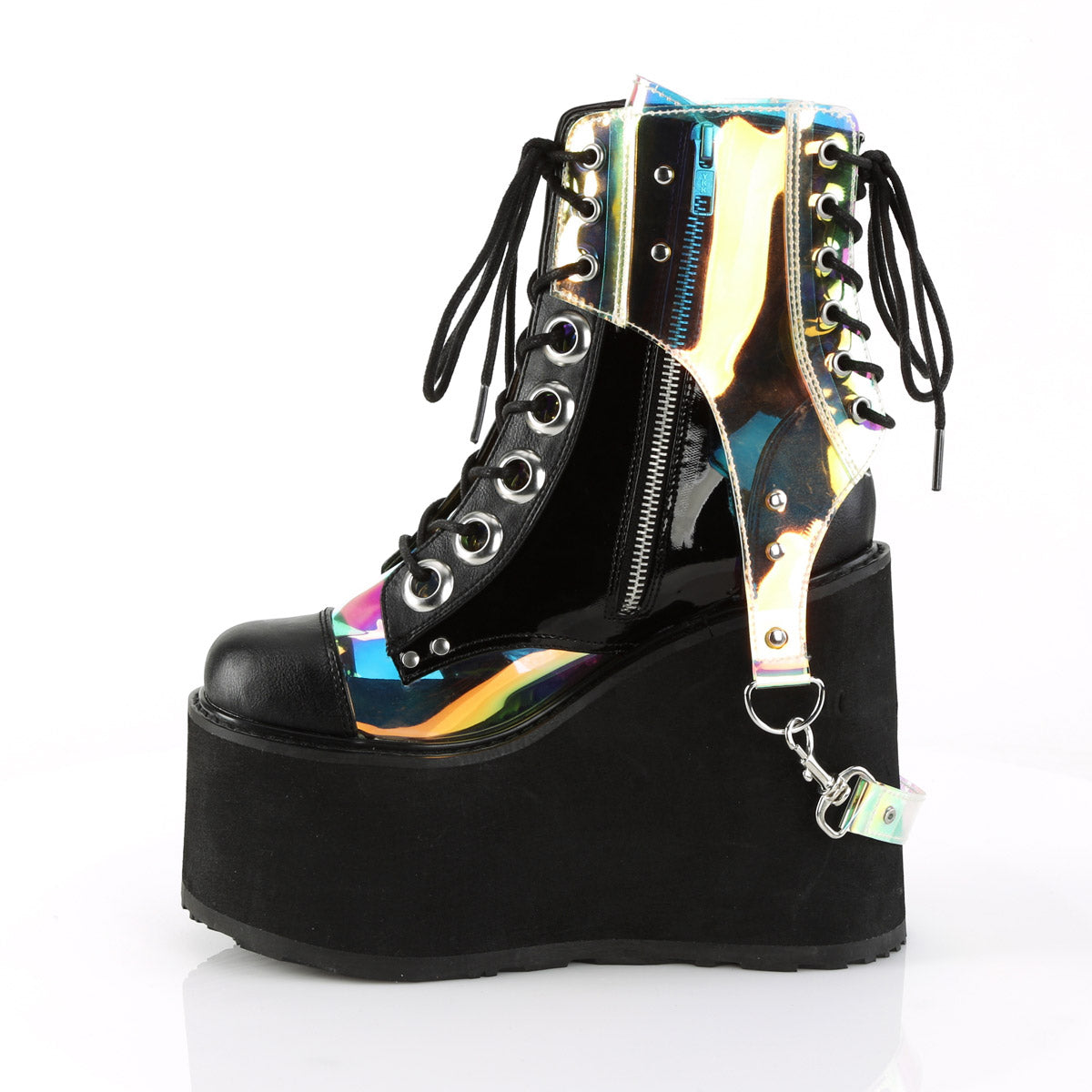 Demonia Swing-115 5 1/2" Wedge Platform Lace-Up Ankle Boot with PVC Harness Secondary image