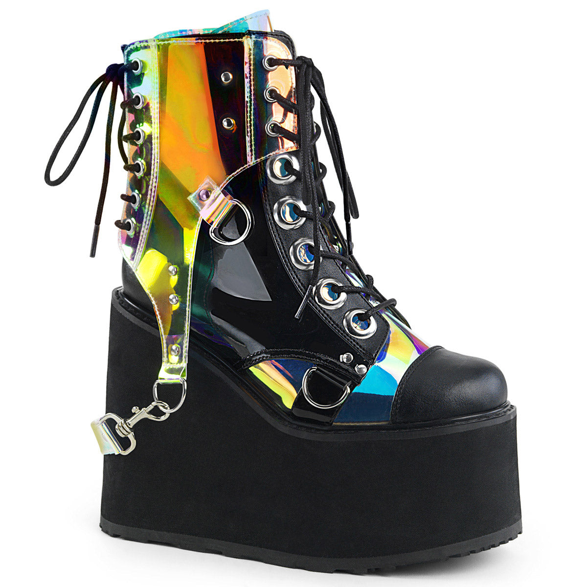 5 1/2" PF Lace-Up Ankle Boot w/ PVC Harnesss, Side Zip Pleaser Demonia SWING/115 Main image