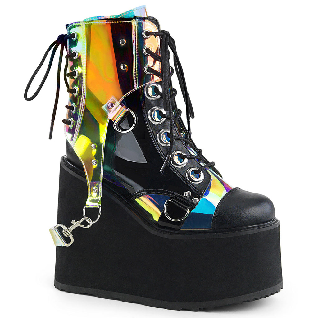 5 1/2" PF Lace-Up Ankle Boot w/ PVC Harnesss, Side Zip Pleaser Demonia SWING/115