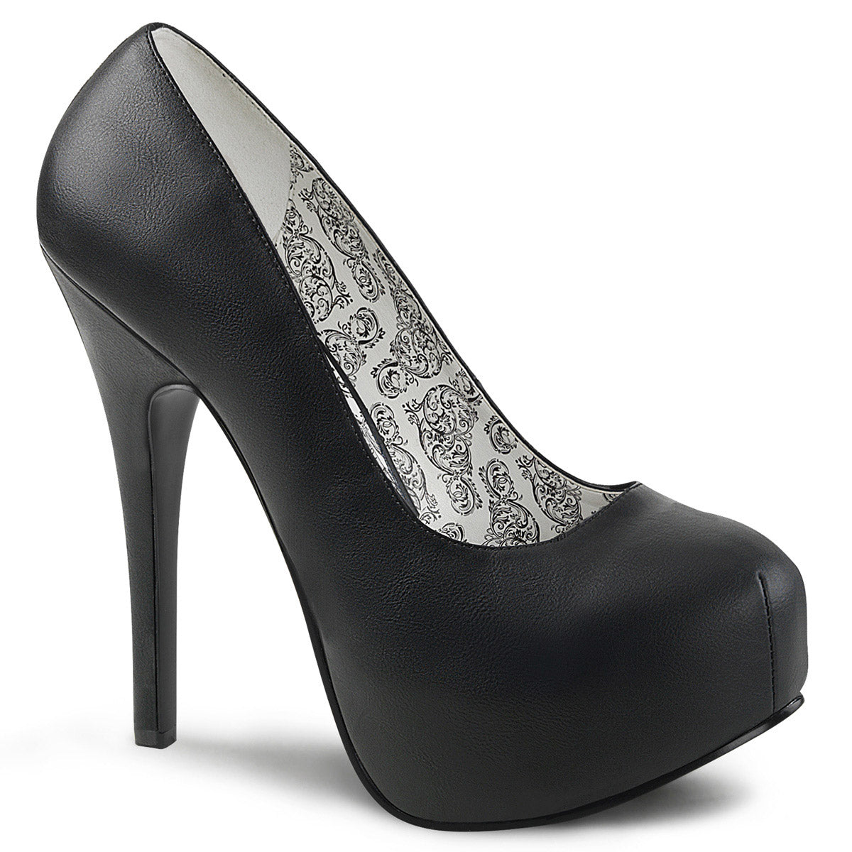 5 3/4" Heel, 1 3/4" PF Pump W/Concealed Platform Blk Faux Leather Pleaser Pink Label TEEZE/06W Main image