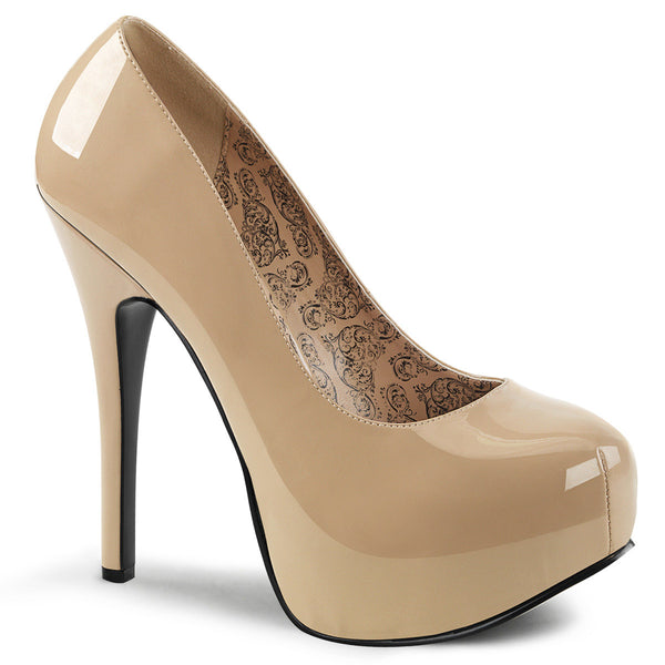 5 3/4" Heel, 1 3/4" PF Pump W/Concealed Platform Cream Pat Pleaser Pink Label TEEZE/06W