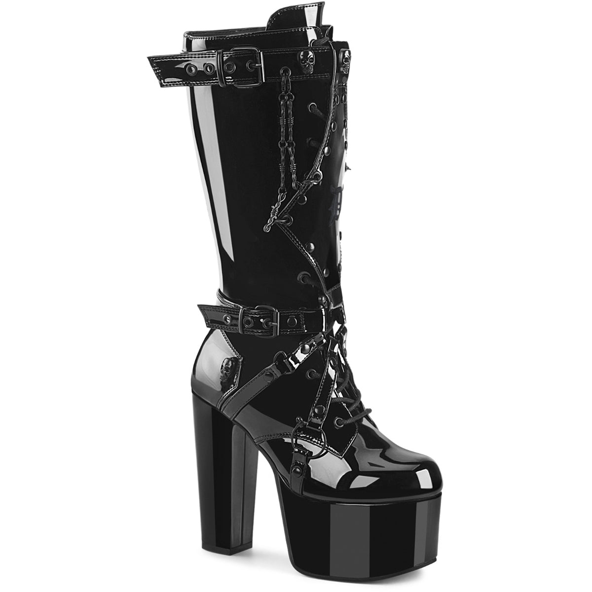 5 1/2" Heel, 3" Pf Lace Up Knee High Boot, Side Zip Pleaser Demonia TORMENT/218 Main image