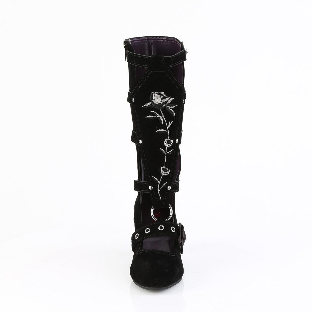 Demonia Whimsy-118 2 1/2" Heel Mid-Calf Embroidered Rose Vegan Suede Boots Women Secondary image