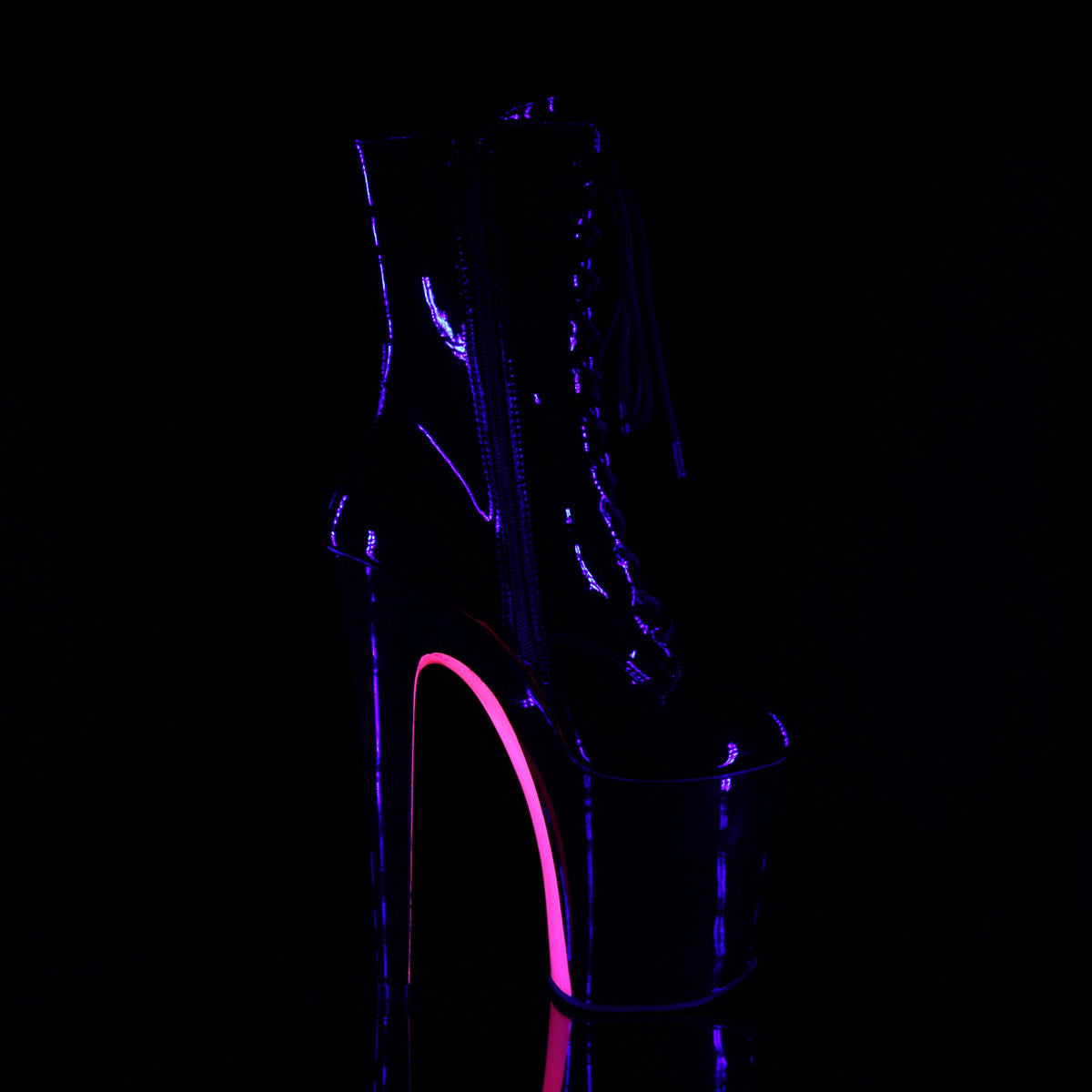 8" Heel, 4" PF Lace-up Two Tone Ankle Boot, Side Zip Pleaser Pleaser XTREME/1020TT