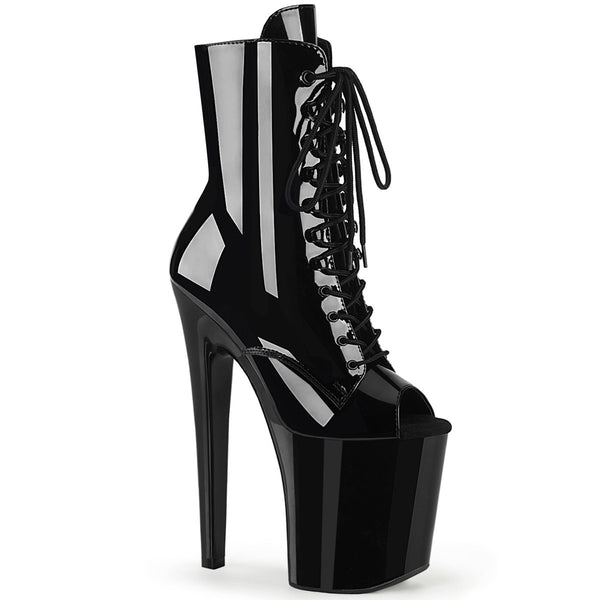 8" Heel, 4" PF Peep Toe Lace-Up Ankle Boot, Side Zip Pleaser Pleaser XTREME/1021