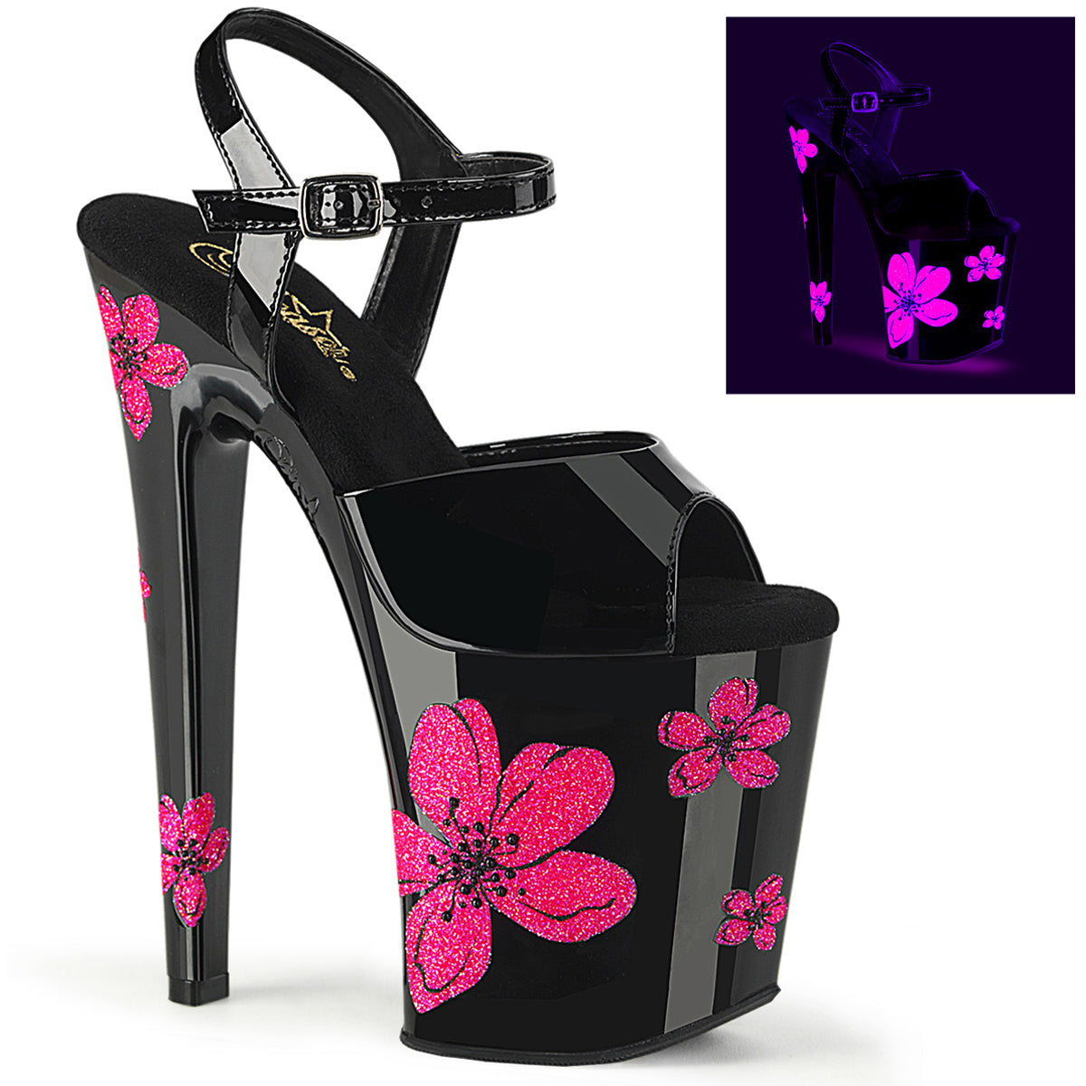8" Heel, 4" Pf Ankle Strap Sandal W/Hibiscus Flowers Pleaser Pleaser XTREME/809HB Main image
